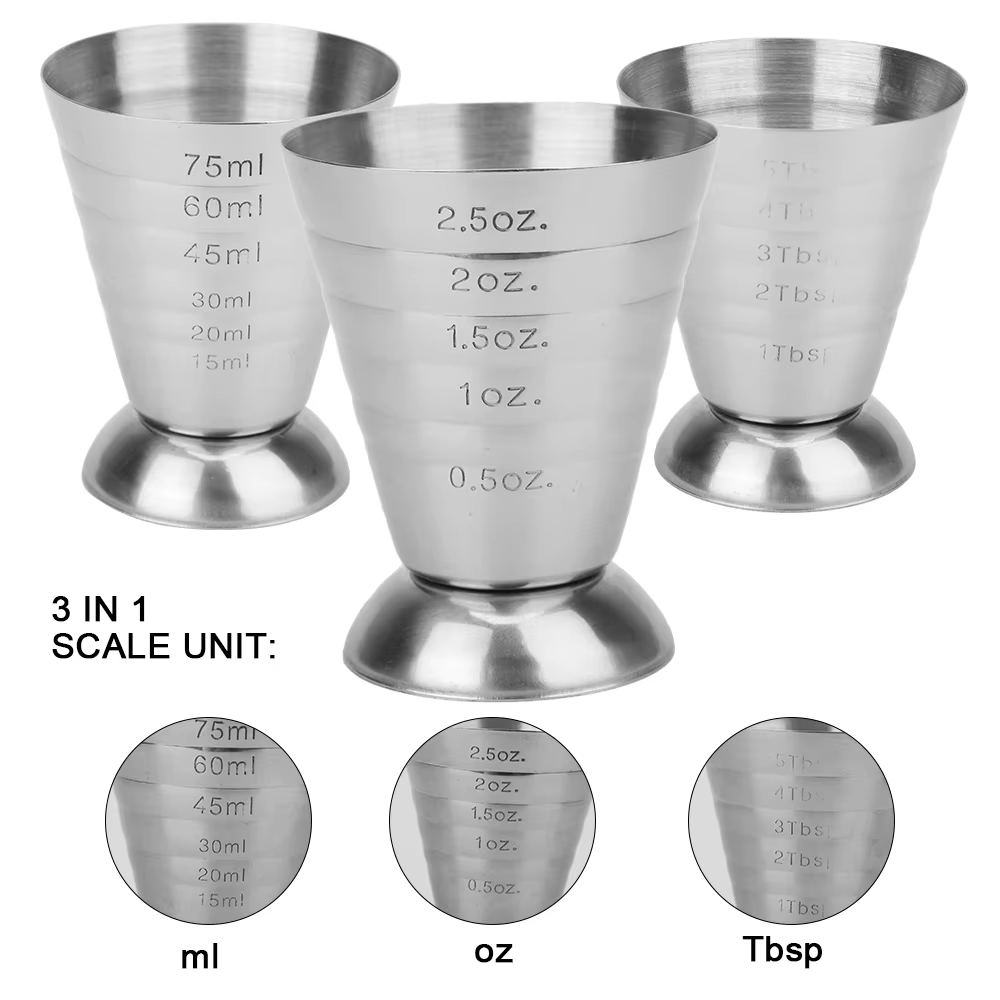 Accessoires pour boissons mixtes, tasse à mesurer, Shaker à Cocktail, Jigger, outils pour Cocktail, Gadgets en acier inoxydable de 75ML