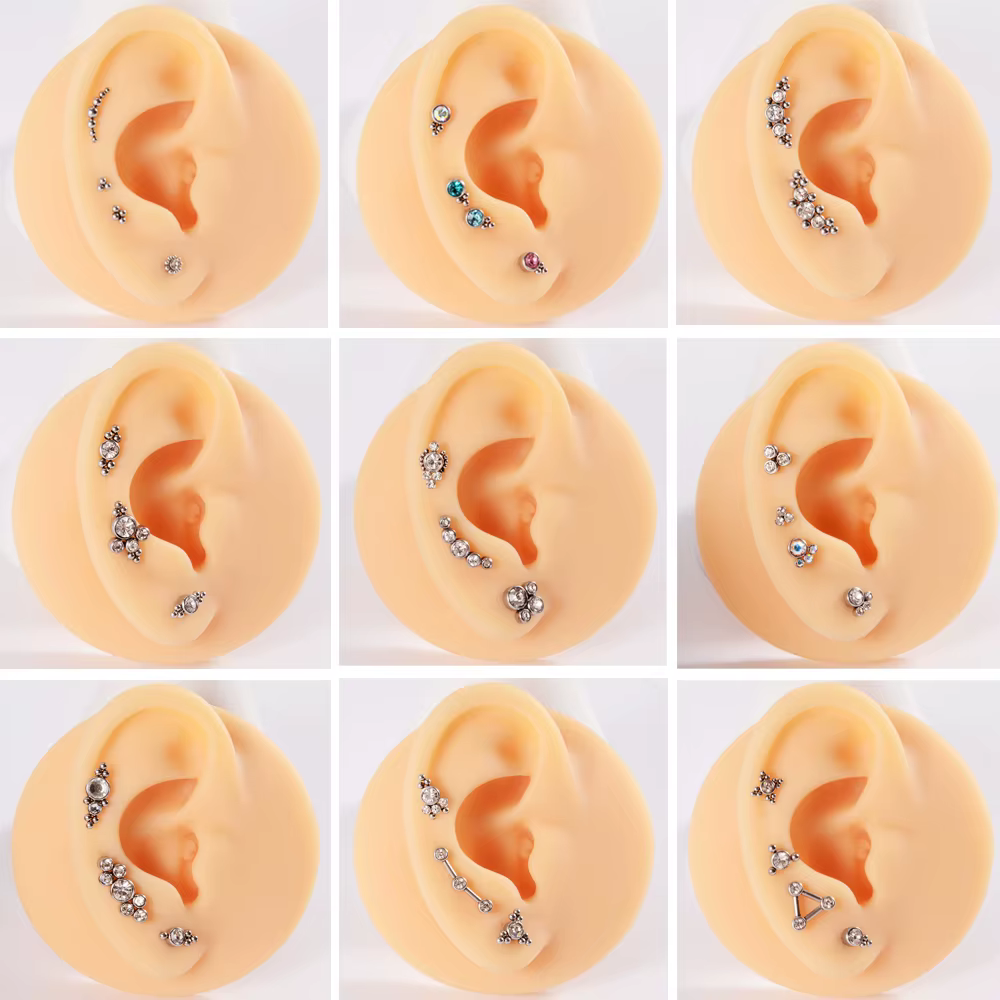 1PC G23 titane et acier 16G CZ gemme Triangle Labret lèvre anneau cristal grappe oreille Cartilage Tragus Helix Piercing vis ajustement haut 16g