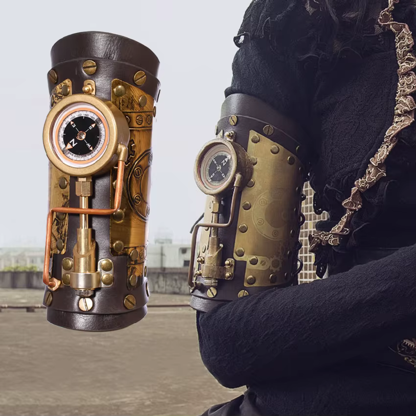 Manchon de bras Steampunk, accessoires de Cosplay Anime, équipement d'armure, boussole mécanique, accessoires en métal et cuir, Costumes pour femmes, jeu de rôle