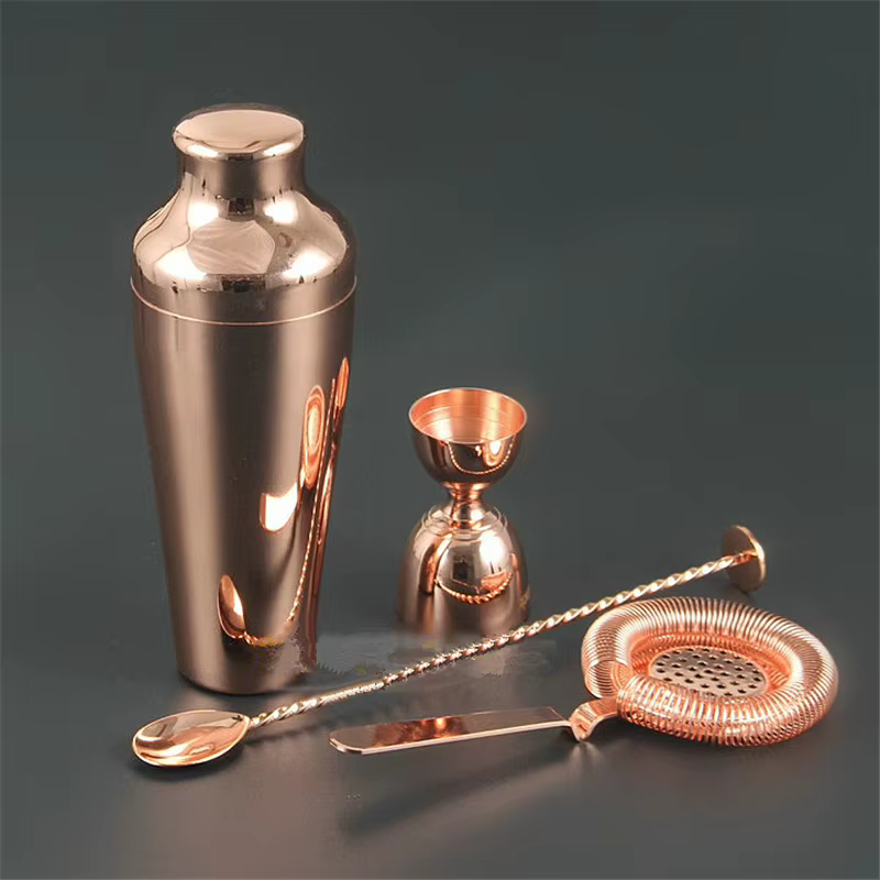 Ensemble de Bar Shaker à Cocktail, ensemble de Bar Shaker plaqué or en cuivre, Kit de barman 4 pièces comprenant Shaker, Jigger, passoire et cuillère