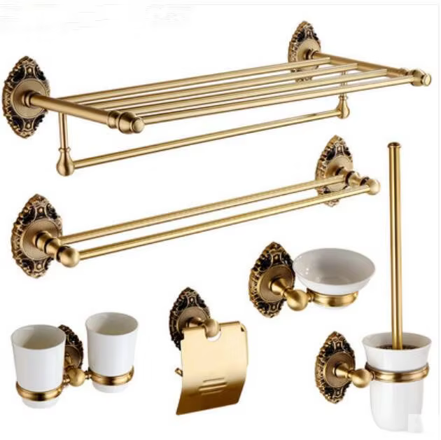 Ensemble d'accessoires de salle de bain en laiton | Porte-papier en Bronze Antique, porte-serviette et porte-brosse de toilette, ensemble d'accessoires de porte-serviettes et de salle de bain