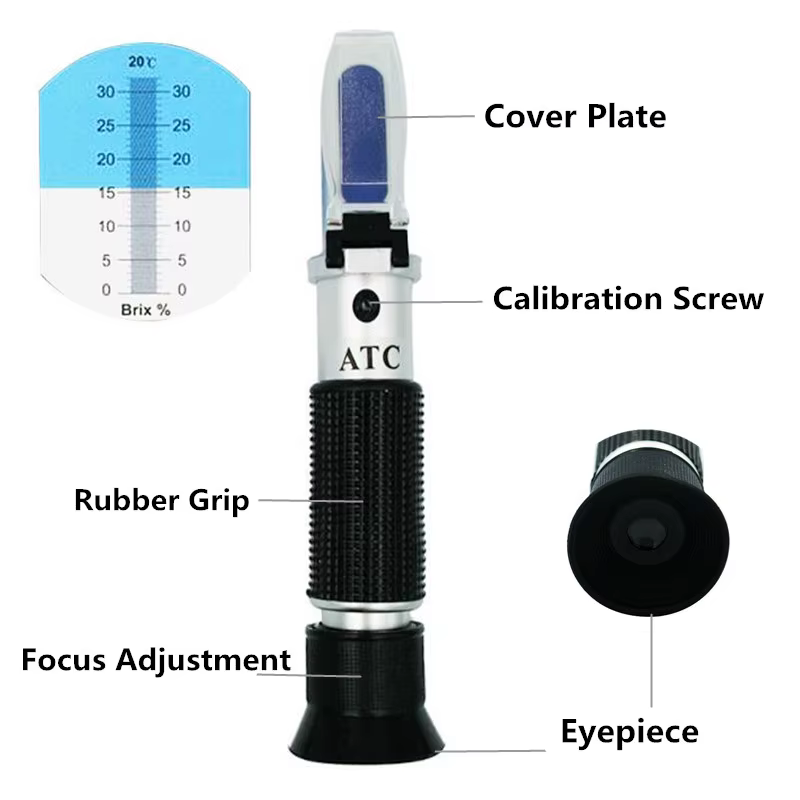 Réfractomètre Brix portatif, testeur de sucre, saccharimètre ATC sucre 0-32%, densimètre de Concentration pour jus de fruits et raisins