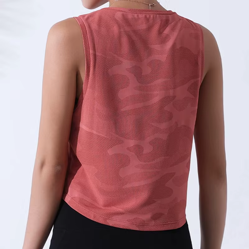 Femmes Camouflage course gilet Fitness haut court sans manches maille Yoga chemises respirant entraînement débardeurs