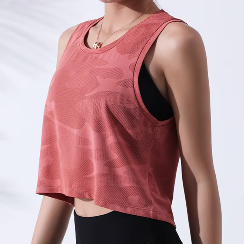 Femmes Camouflage course gilet Fitness haut court sans manches maille Yoga chemises respirant entraînement débardeurs