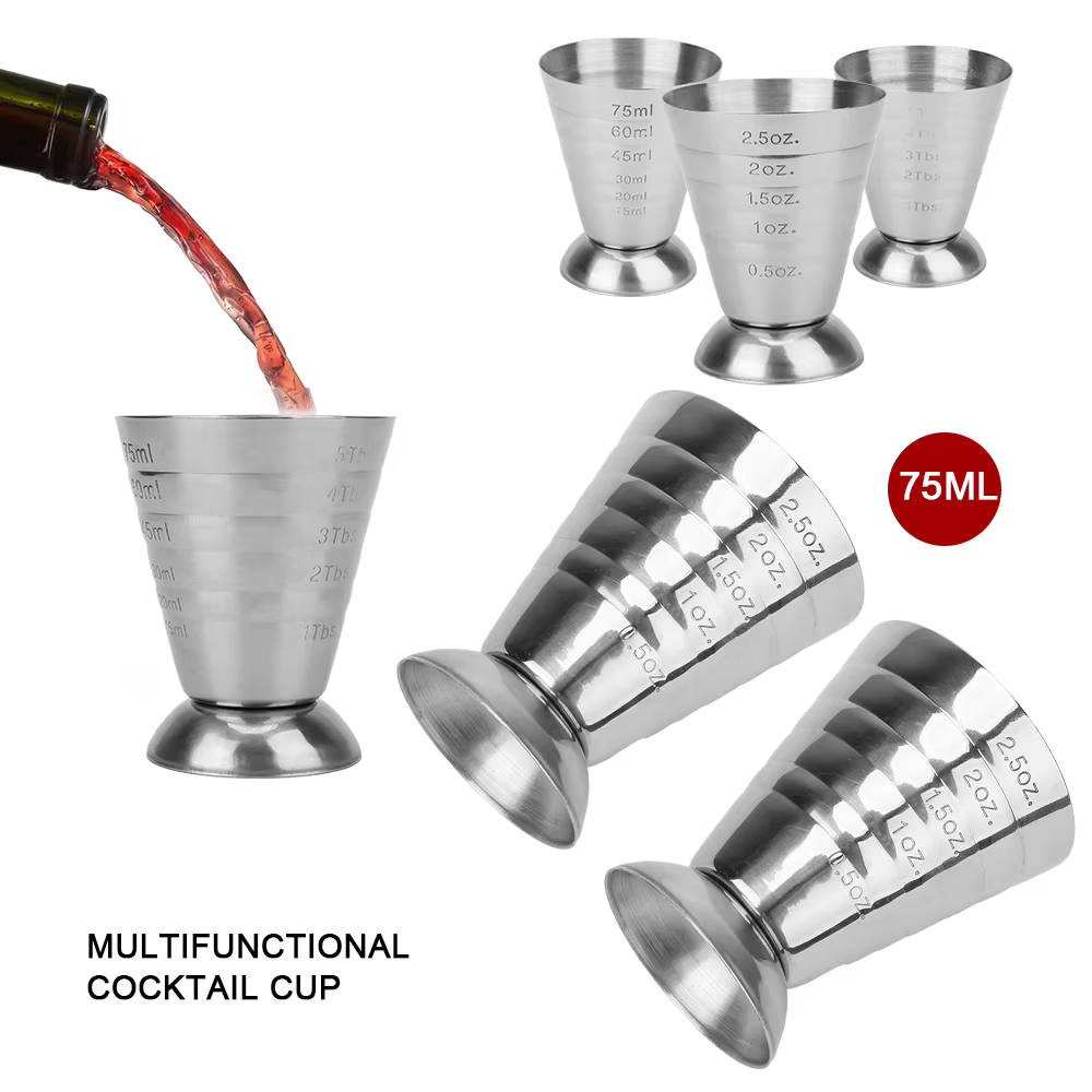 Accessoires pour boissons mixtes, tasse à mesurer, Shaker à Cocktail, Jigger, outils pour Cocktail, Gadgets en acier inoxydable de 75ML