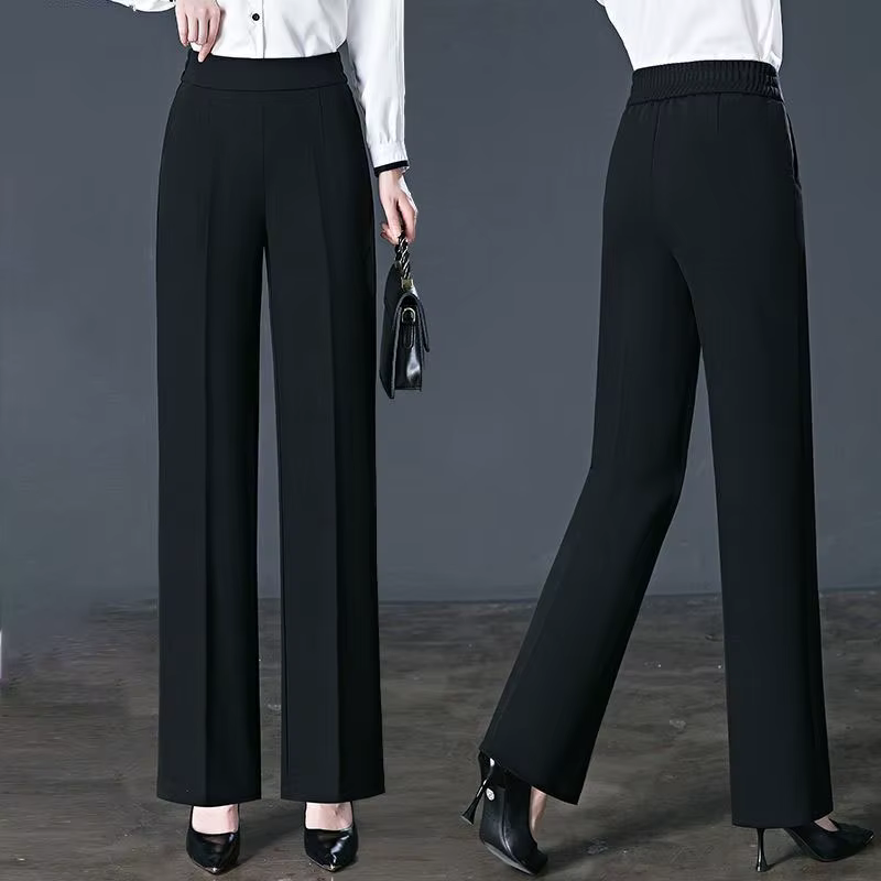 Pantalon élastique taille haute décontractée, couleur unie, vêtements pour femmes, poches simples assorties avec tout, droit, printemps-automne