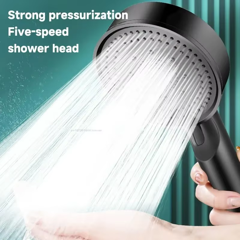 Pommeau de douche noir, 5 Modes, haute pression réglable, économie d'eau, Massage de l'eau, accessoires de salle de bains