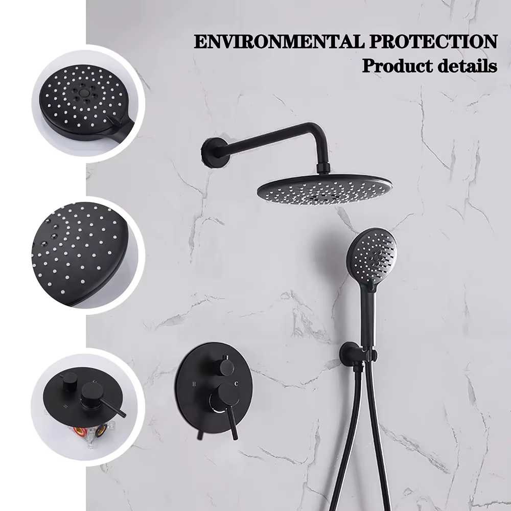 Système de douche dissimulé noir, cascade de pluie, salle de bains, ensemble de robinets de douche encastrés avec bec de baignoire