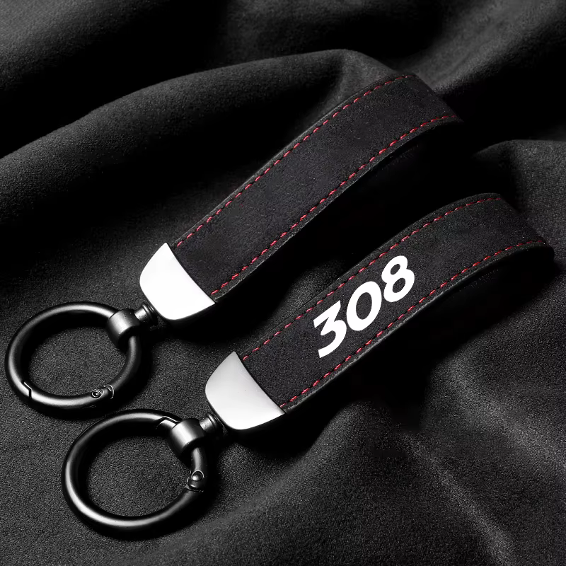 Porte-clés en daim avec logo de voiture, pendentif rotatif à 360 degrés, chaîne de porte-clés, bijoux, cadeaux suspendus pour Peugeot 206 207 208 308, accessoires