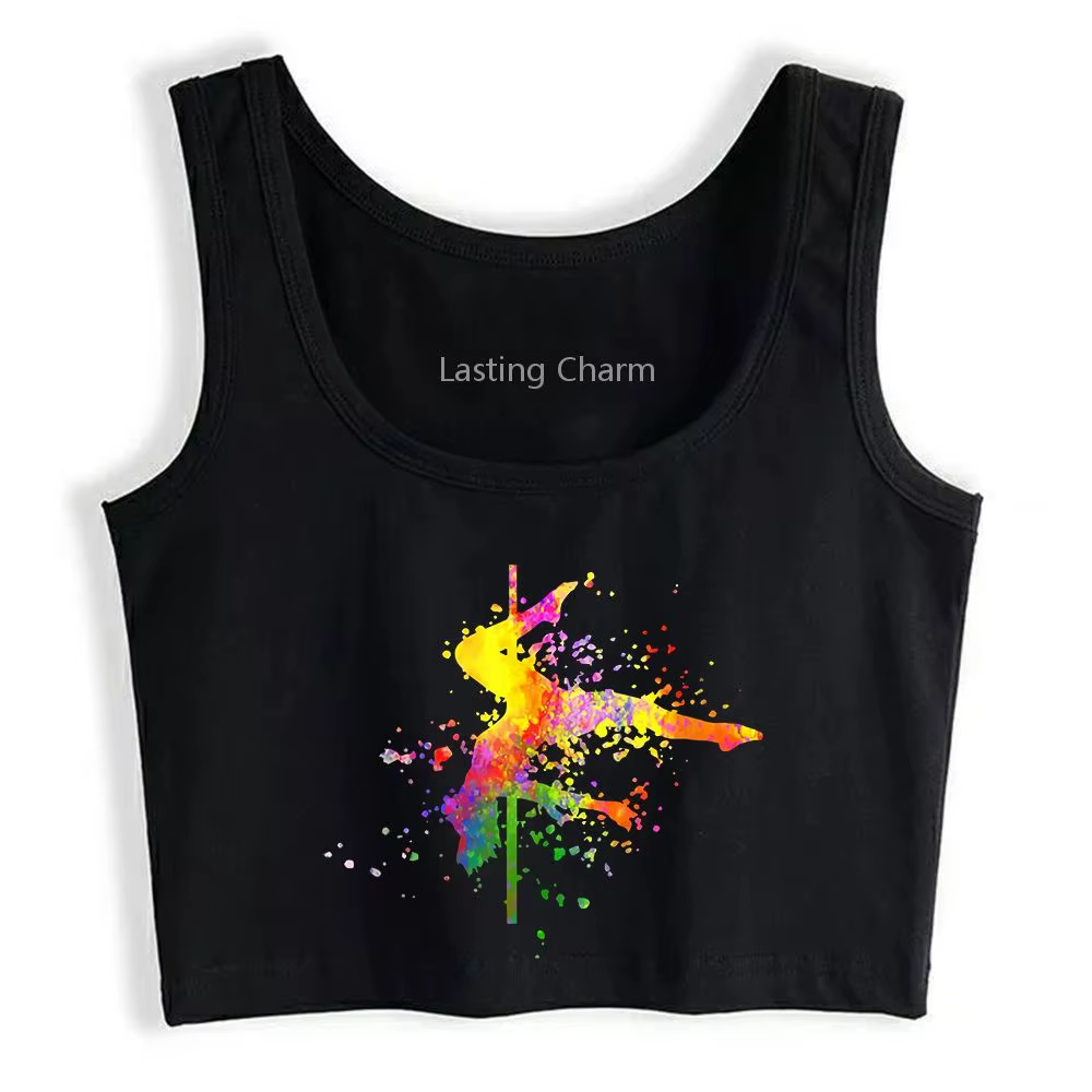 Pole Dance Bar Pole Dance Fitness Peinture Splatters Design Débardeurs Pole Dancer Sexy Respirant Entraînement Haut Court Gym Camisole