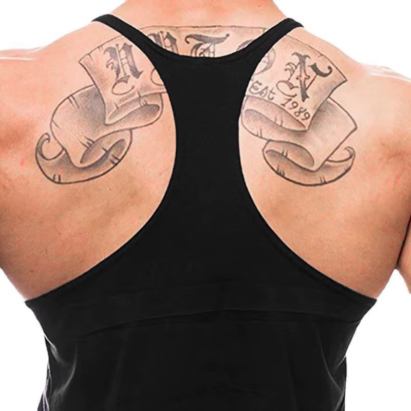 Marque vêtements hommes Sport sans manches Stringer Gym musculation Fitness entraînement Muscle chemise coton respirant Y-back débardeurs
