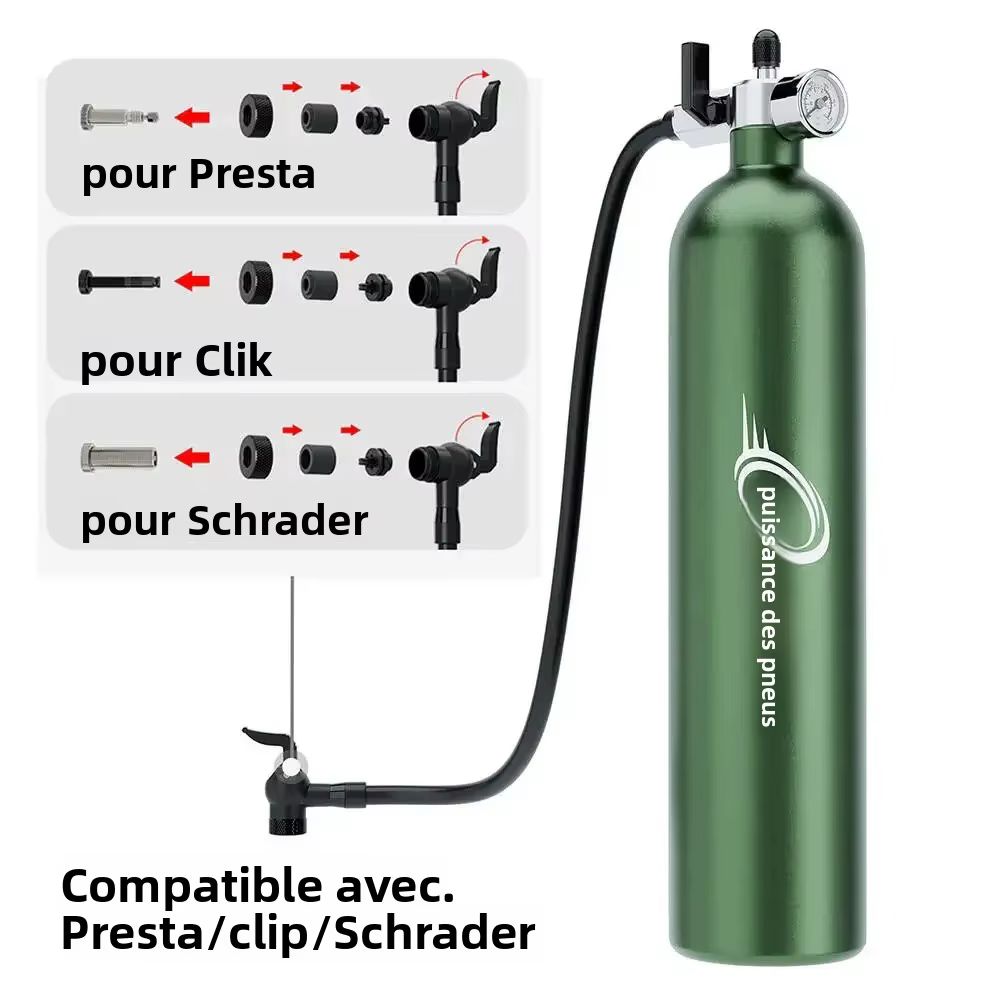 Bouteille d'air en aluminium 1,3 L 200 PSI pour gonflage de pneus, avec valve, cylindre de gaz et manomètre transparent pour vélo et tubeless