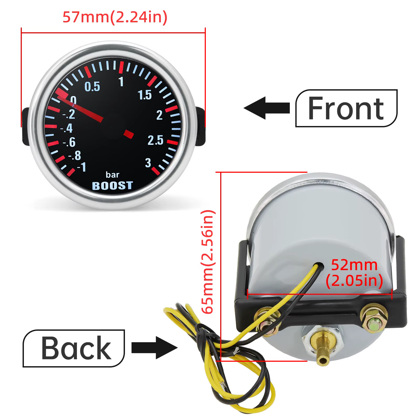 Jauge de pression turbo 3 bars 2,52 mm pour voiture, avec indicateur lumineux LED, pour moteur 12V, accessoires auto