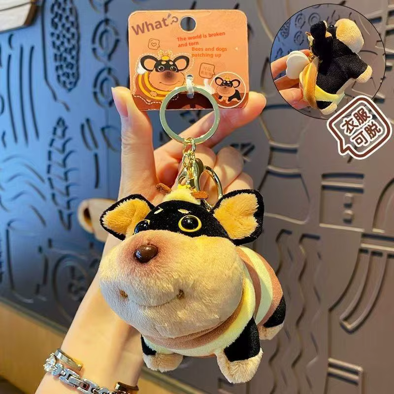 Accessoire spécial pour chien: pendentif de sac de poupée en peluche de chiot d'abeille Portable, décor suspendu de porte-clés doux mignon