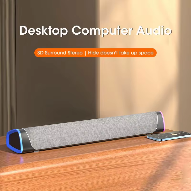 Barre de haut-parleur d'ordinateur Bluetooth sans fil, avec son Surround 4D, caisson de basses pour MacBook et ordinateur portable, lecture de musique
