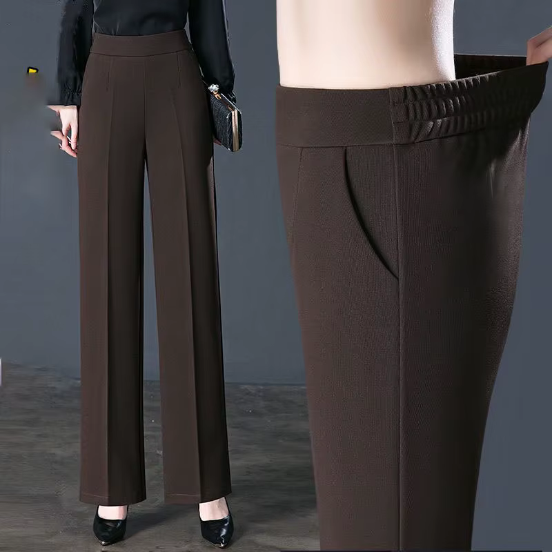 Pantalon élastique taille haute décontractée, couleur unie, vêtements pour femmes, poches simples assorties avec tout, droit, printemps-automne