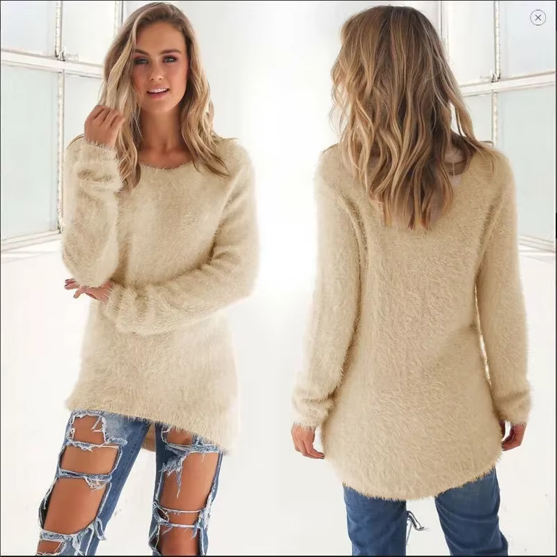Pull en coton chaud monochrome pour femme