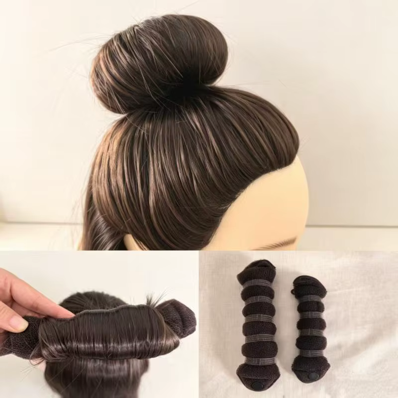 Outil Magique pour Chignon Donut, Accessoire Cheveux DIY pour Diverses Coiffures, Noir Marron, pour Bal de Promo, Anniversaire, Fête