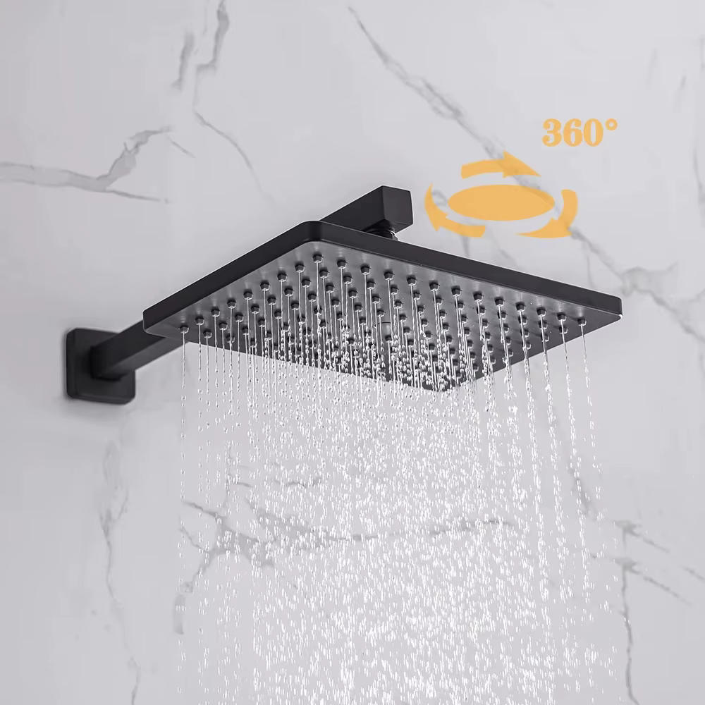 Système de douche dissimulé noir, cascade de pluie, salle de bains, ensemble de robinets de douche encastrés avec bec de baignoire