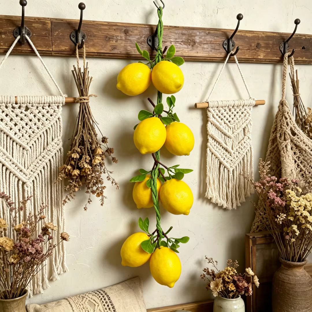 Brochettes de citrons artificiels, modèles de fruits simulés réalistes, pour les vitrines de maison, les fêtes de fin d'année, les décorations suspendues de ferme.