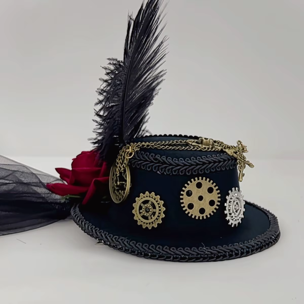Chapeaux steampunk, voile noir, chapeau haut-de-forme steampunk, chapeau steampunk, accessoires steampunk, fête d'Halloween