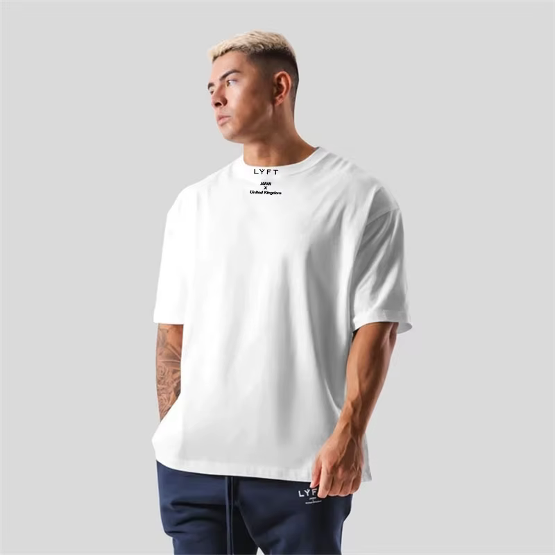 LYFT 100% coton hommes T-Shirt de gymnastique coupe ample à manches courtes Sport Fitness course entraînement chemise d'entraînement en tailles M à XXXL