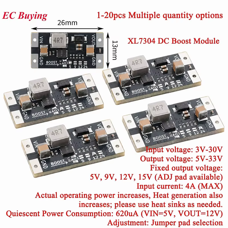 Convertisseur Boost DC XL7304 4A, 1 à 20 pièces, réglable, 5V-30V à 5V 9V 12V 24V, Module d'alimentation, carte Booster de batterie au Lithium