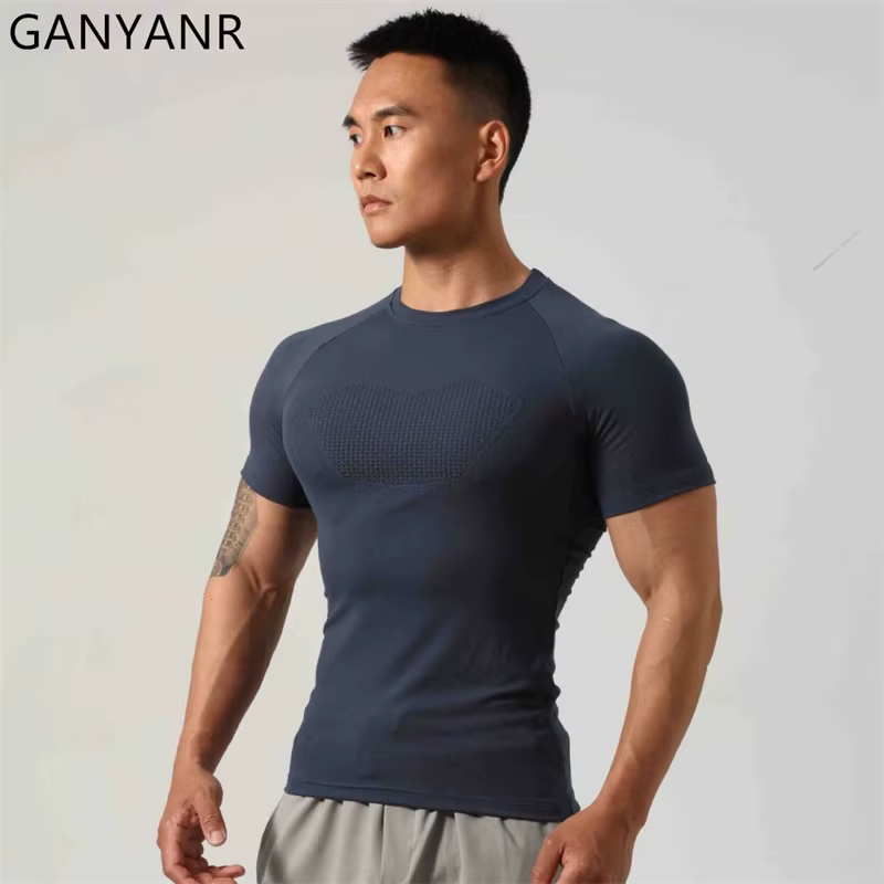 GANYANR hommes course T-shirt vêtements de sport à manches courtes