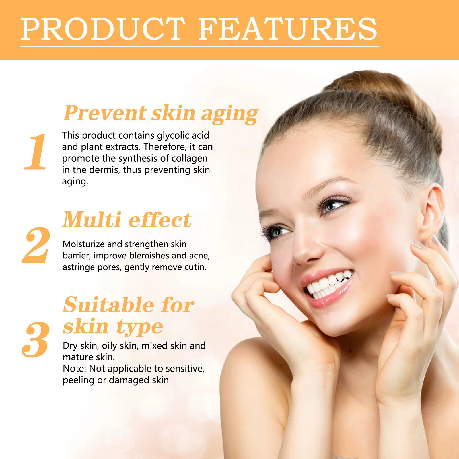 Solution tonifiante à l'acide glycolique 7%, dissolvant d'acné ordinaire, Lifting, raffermissant, rides, brillant, soins pour la peau du visage, Toner à l'acide glycolique