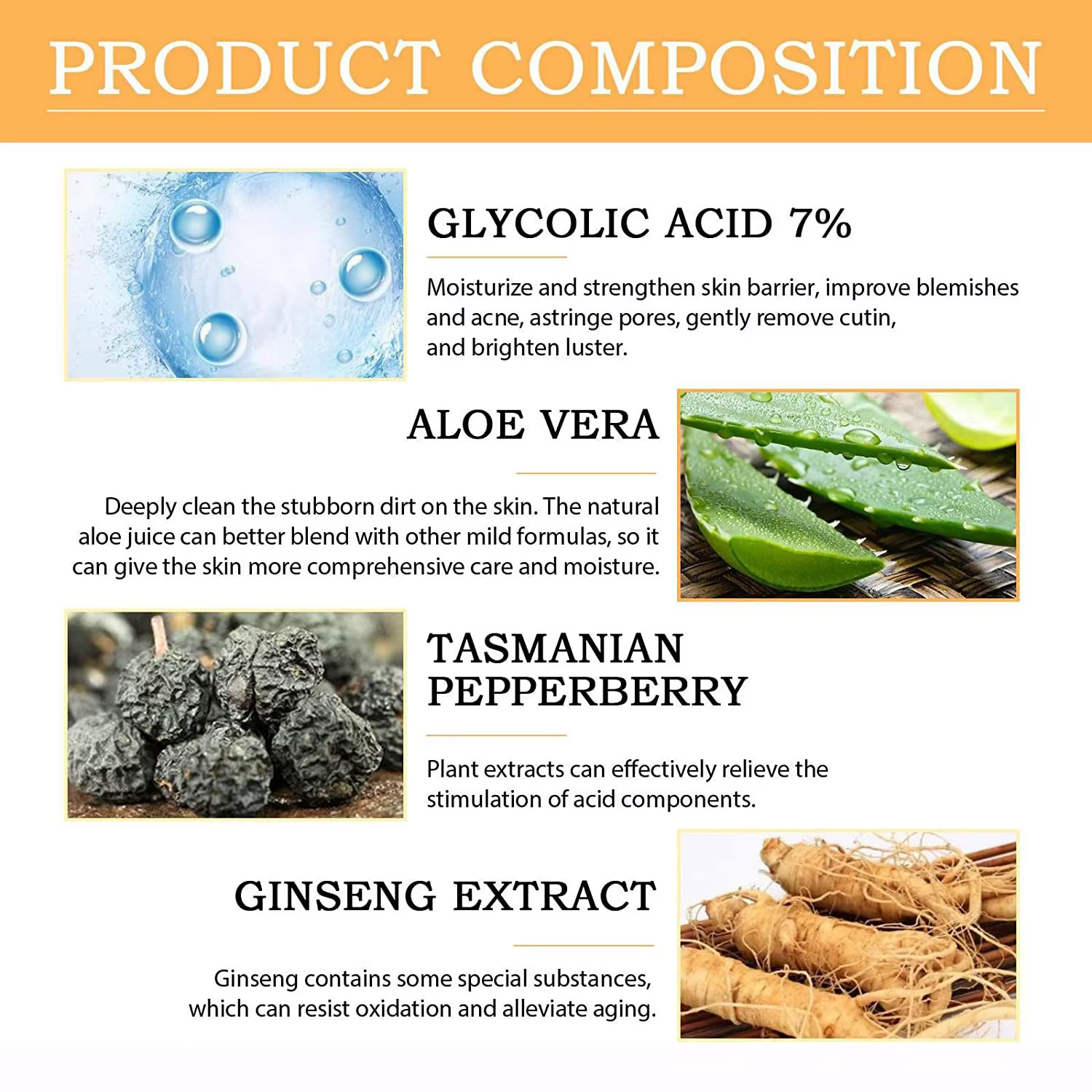 Tonique facial à l'acide glycolique à 7 %, 100 ml, exfoliant doux, nettoie les pores, lisse la peau, anti-âge, eau tonifiante