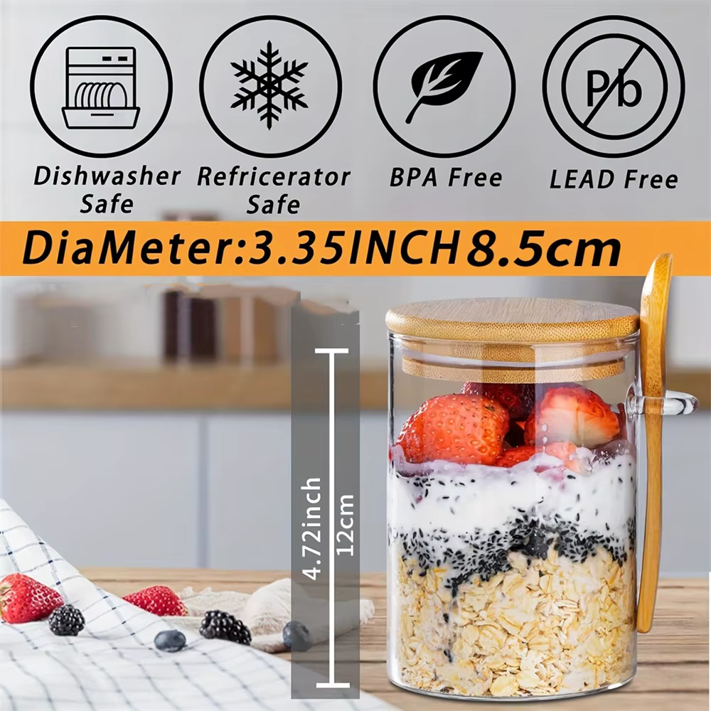 Bocaux en verre hermétiques avec couvercle et cuillère pour Overnight Oats