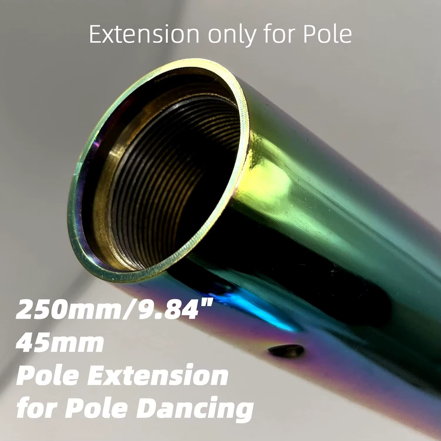 Tube d'extension de 250 mm pour barre de pole dance, diamètre de préhension 45 mm, chrome arc-en-ciel, hauteur réglable (seul le tube)