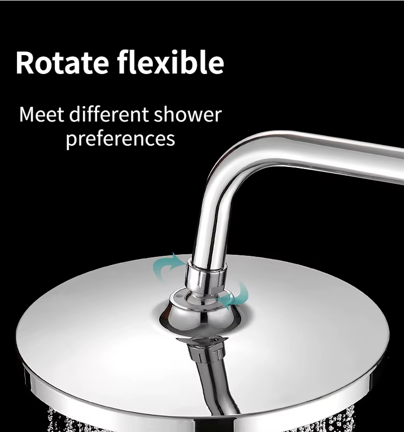 Pommeau de Douche Noir à Grand Débit Rond, Pulvérisateur de Pluie à Charge Smile ABS 360, Accessoires HOShower Réglables