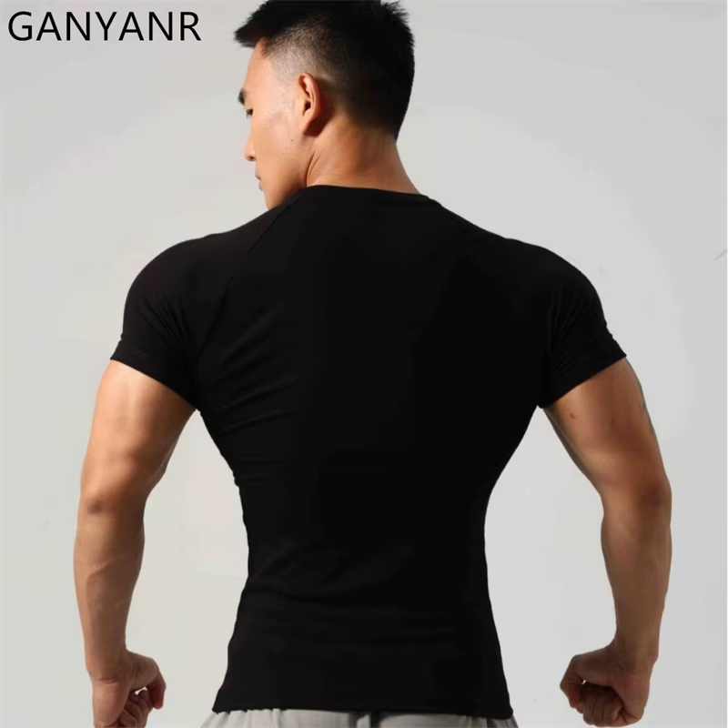 GANYANR hommes course T-shirt vêtements de sport à manches courtes