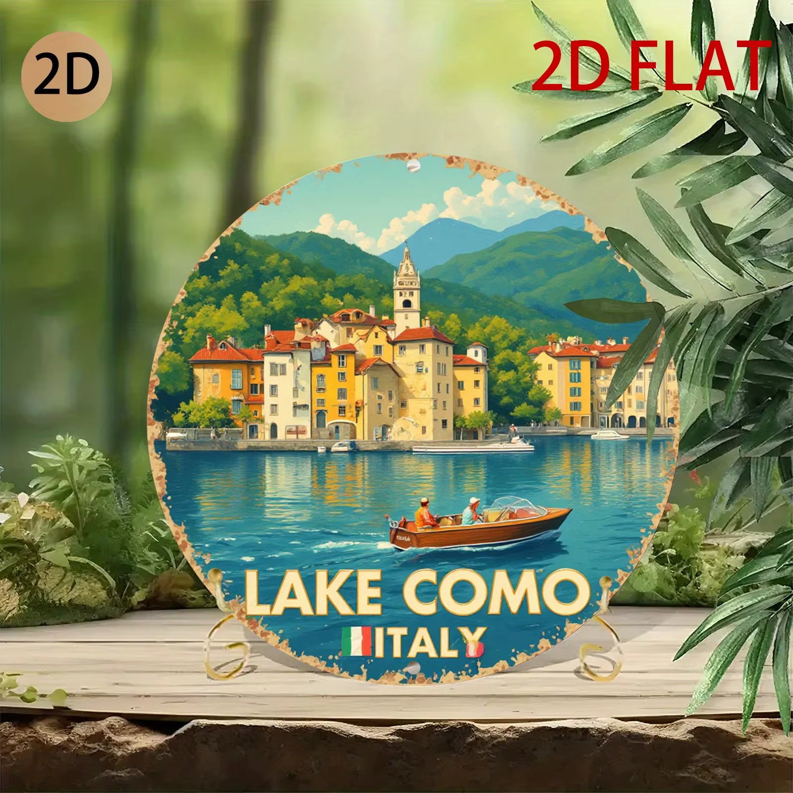 Décoration murale en métal sur le thème du lac de Como en Italie - Plaque en étain rétro, idéale pour la maison ou la décoration sur le thème du voyage - Décoration murale vintage avec paysage italien