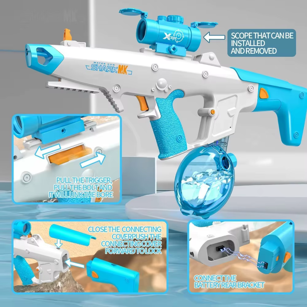 Pistolet à eau électrique Tiger Shark, absorption d'eau automatique, grande capacité, jouet de combat aquatique d'extérieur pour enfants et adultes