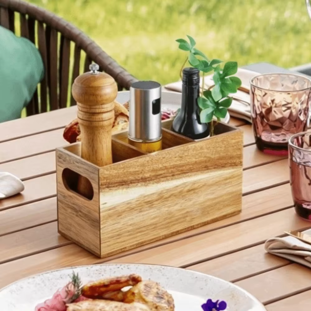 Organisateur d'ustensiles de cuisine en bois, gain de place, 3 compartiments, porte-couverts rustique et durable, support de rangement pour cuisine