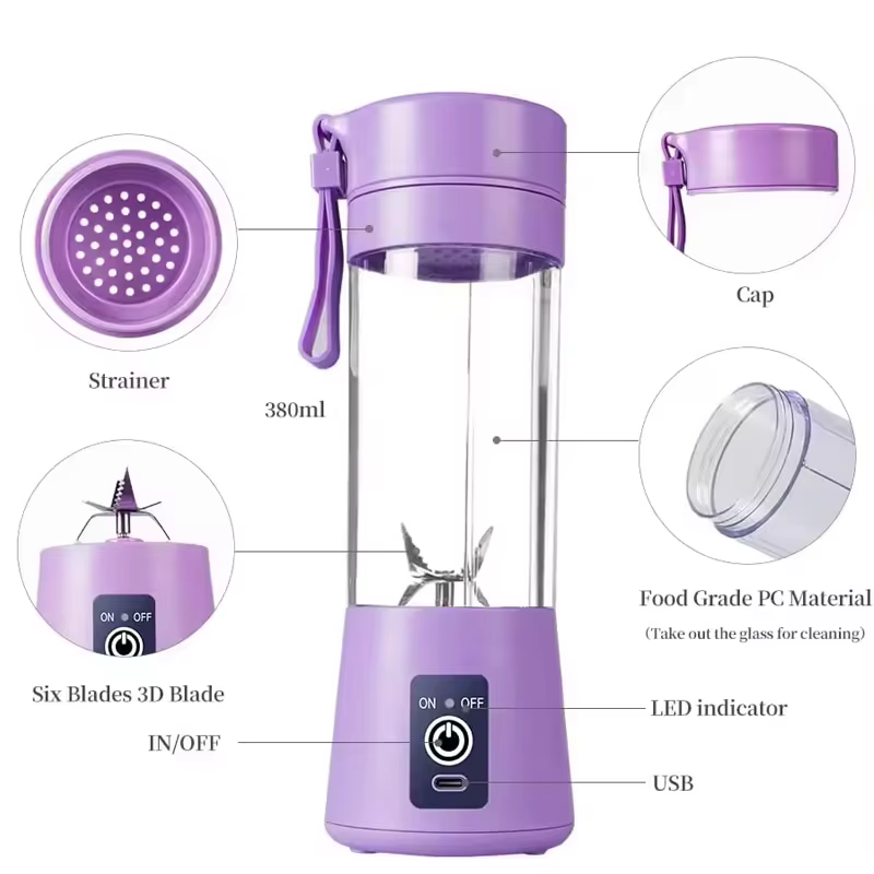 Certifié usine 380 ml USB Rechargeable Smoothie en déplacement mélangeur tasse protéinée Shakes petit