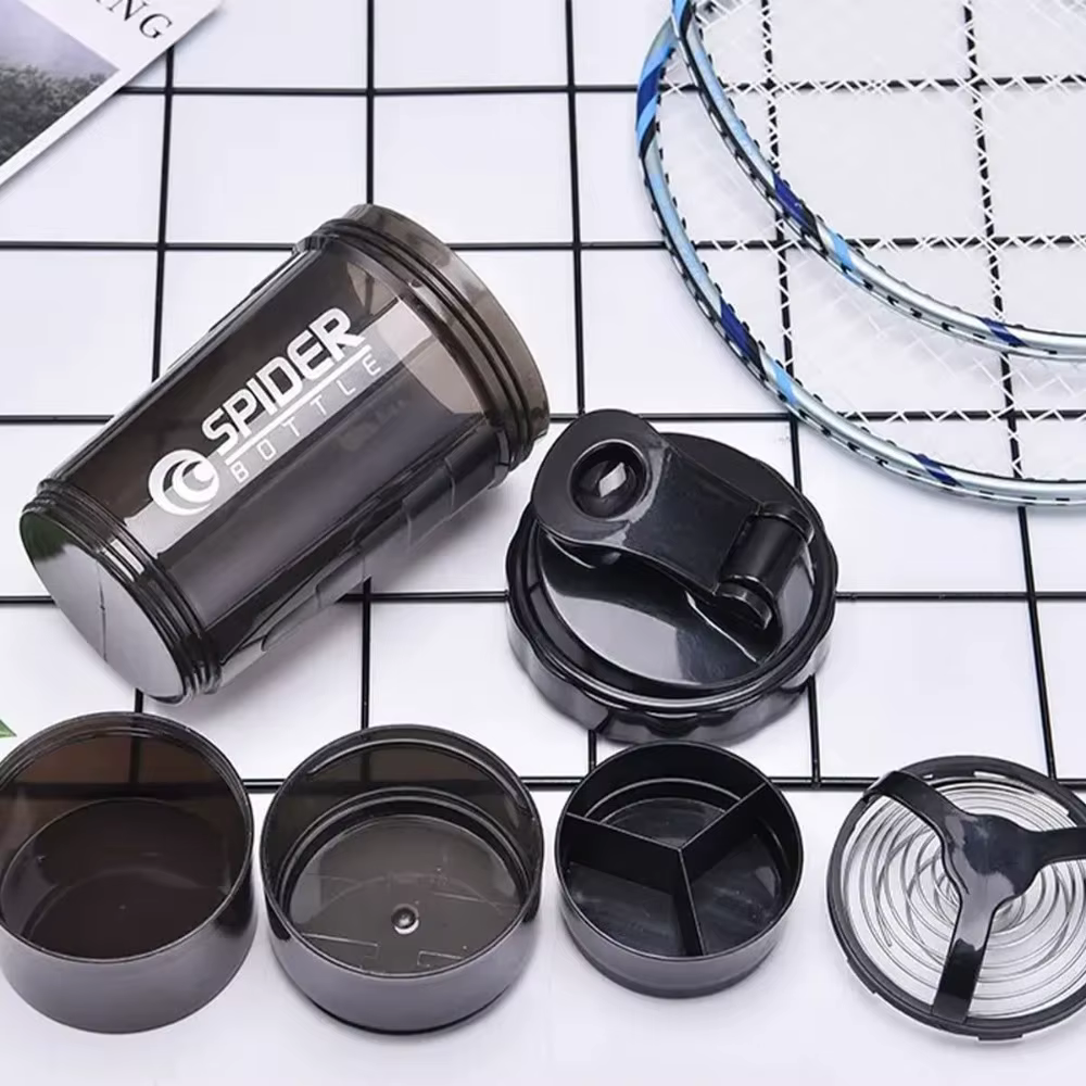 Bouteille Shaker à 3 Couches en Plastique pour Exercice de Musculation