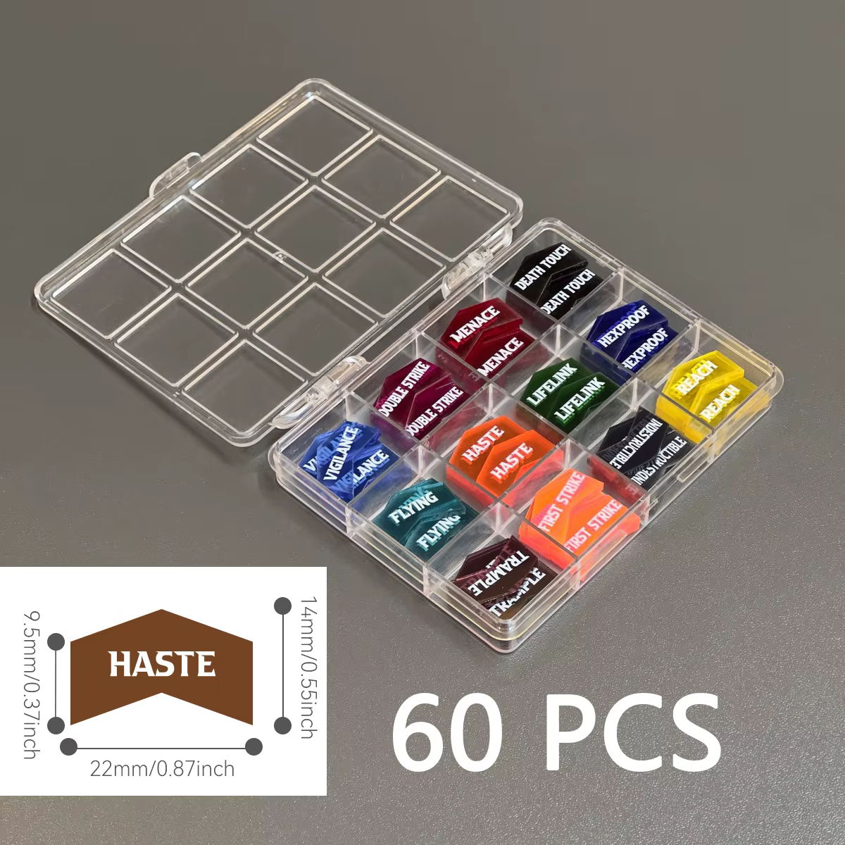 Ensemble de compteurs de mots clés MTG, 60 pièces, 12 Types de capacités, jetons pour Magic The Gathering, Pokémon TCG, 12 couleurs avec boîte de rangement, Premium