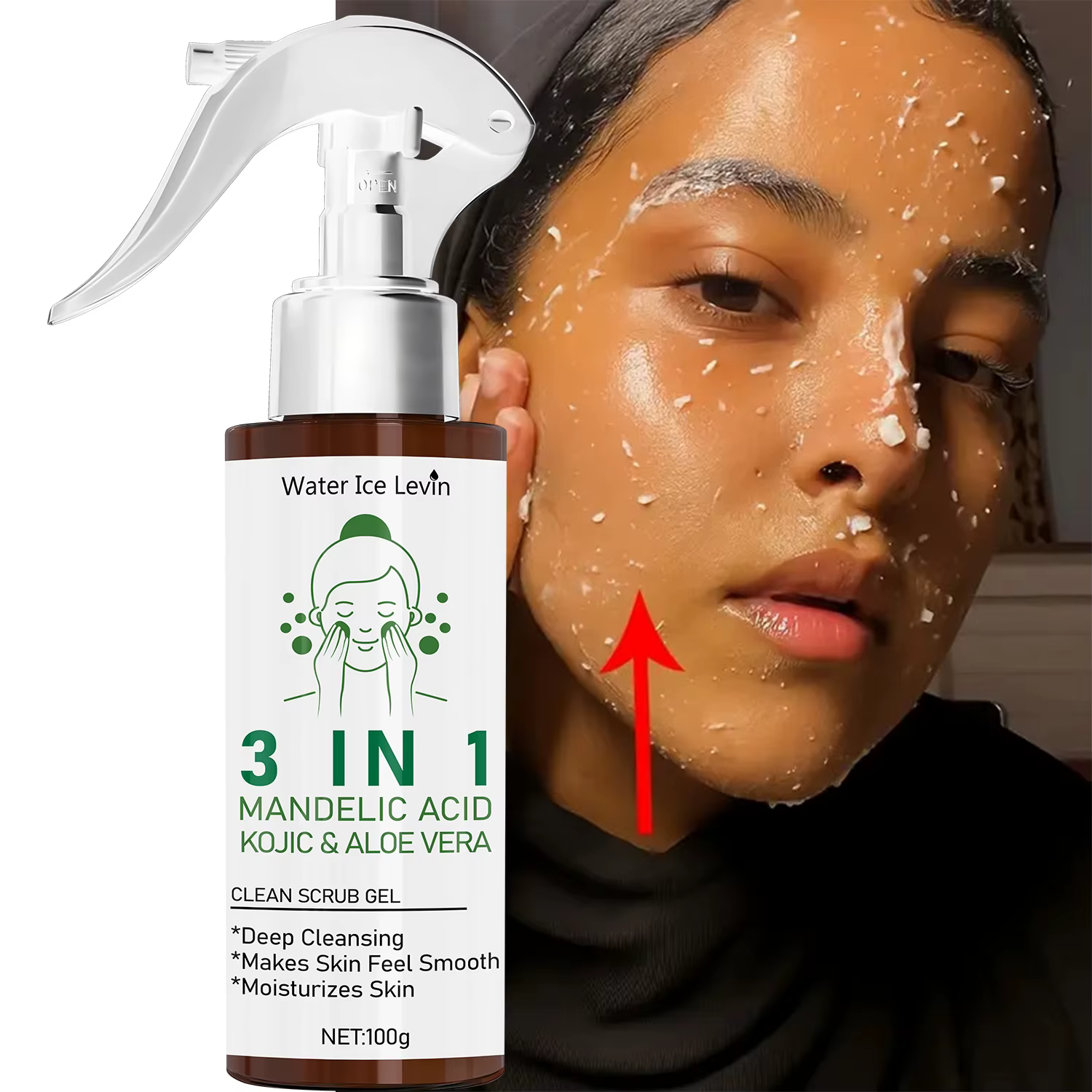 Gel exfoliant 3 en 1 Mandelic Acid & Kojic Clean à l'aloe vera – Nettoyage en profondeur et hydratant pour une peau lisse et sûre