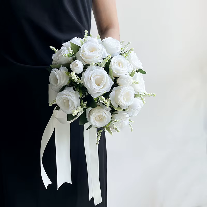 Bouquet de Mariée, Accessoires de Mariage, Fleurs Artificielles, Boutonnière de Demoiselle d'Honneur, Corsage de Marié, Décor de ix
