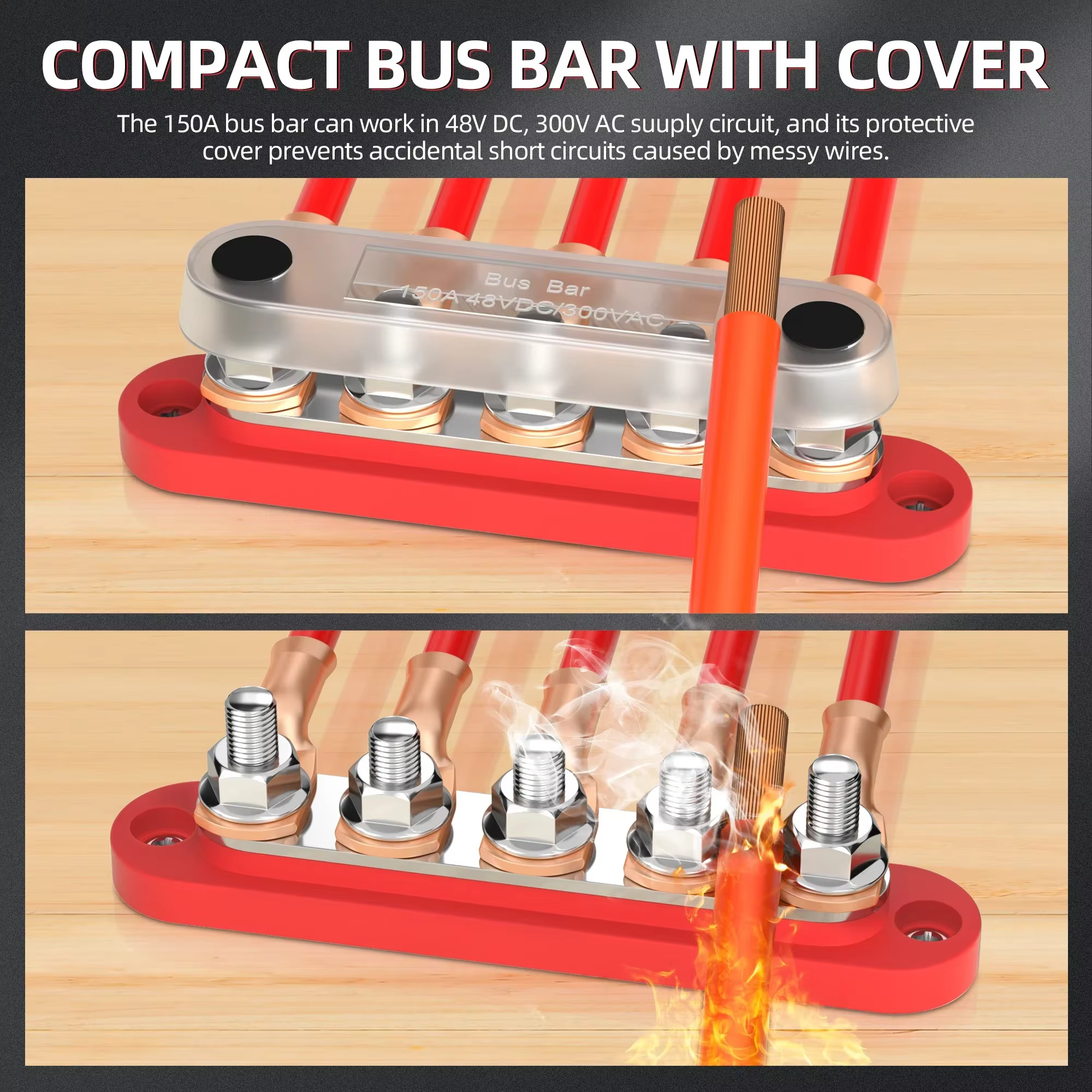 Barre omnibus Terminal 150A, 5 goujons M8, bloc de Distribution d'énergie de batterie, barres omnibus de voiture rouge noir 12V pour bateau marin automobile
