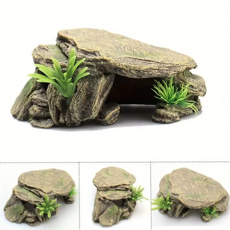 Décoration de réservoir de tortue d'aquarium, 1 pièce, terrasse, abri artificiel, ornement, Reptile, repos pour poissons, Terrapins, grenouilles, tortues