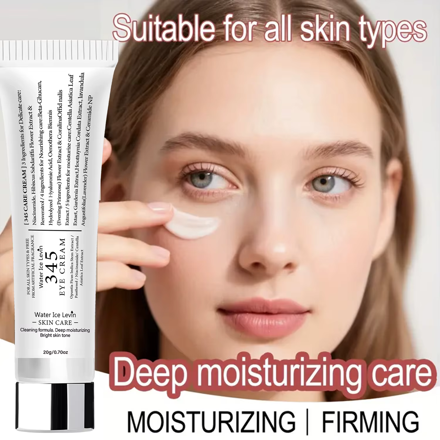 Crème pour les yeux au collagène avec acide hyaluronique, rétinol, tocophère et glycérine, une crème pour les yeux à action tenseur rapide, pour lisser, raffermir et revitaliser.