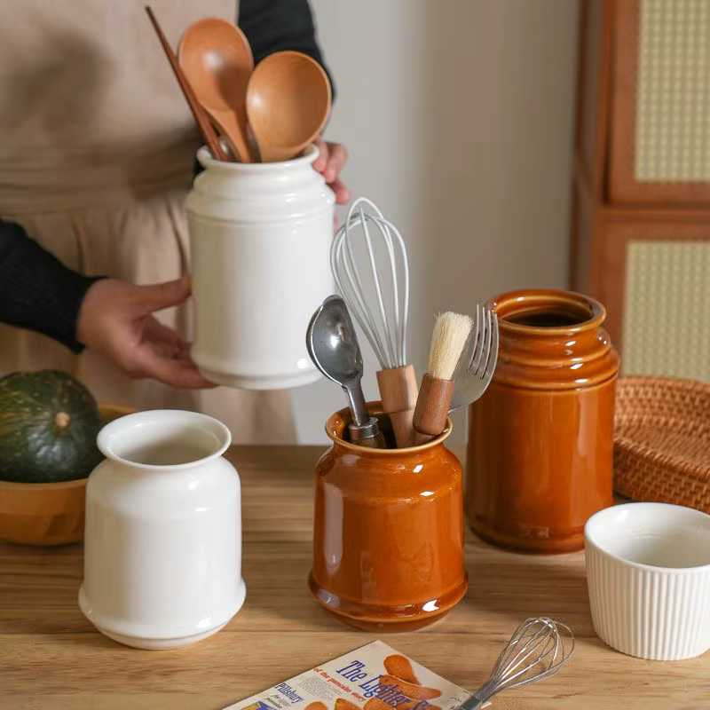 Porte-ustensiles de cuisine, porte-ustensiles de cuisine en céramique pour comptoir, organisateur de rangement pour spatule cuillère et fourchette pot de rangement