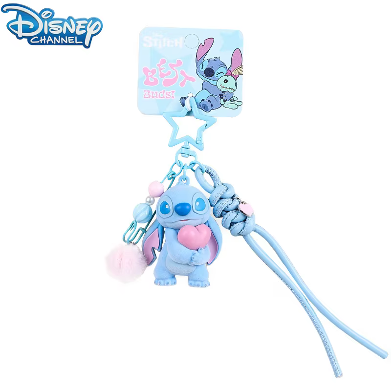 Porte-clés en feutre authentique Disney Stitch, porte-clés de voiture mignon de dessin animé, porte-clés créatif, breloque de sac, accessoire décoratif