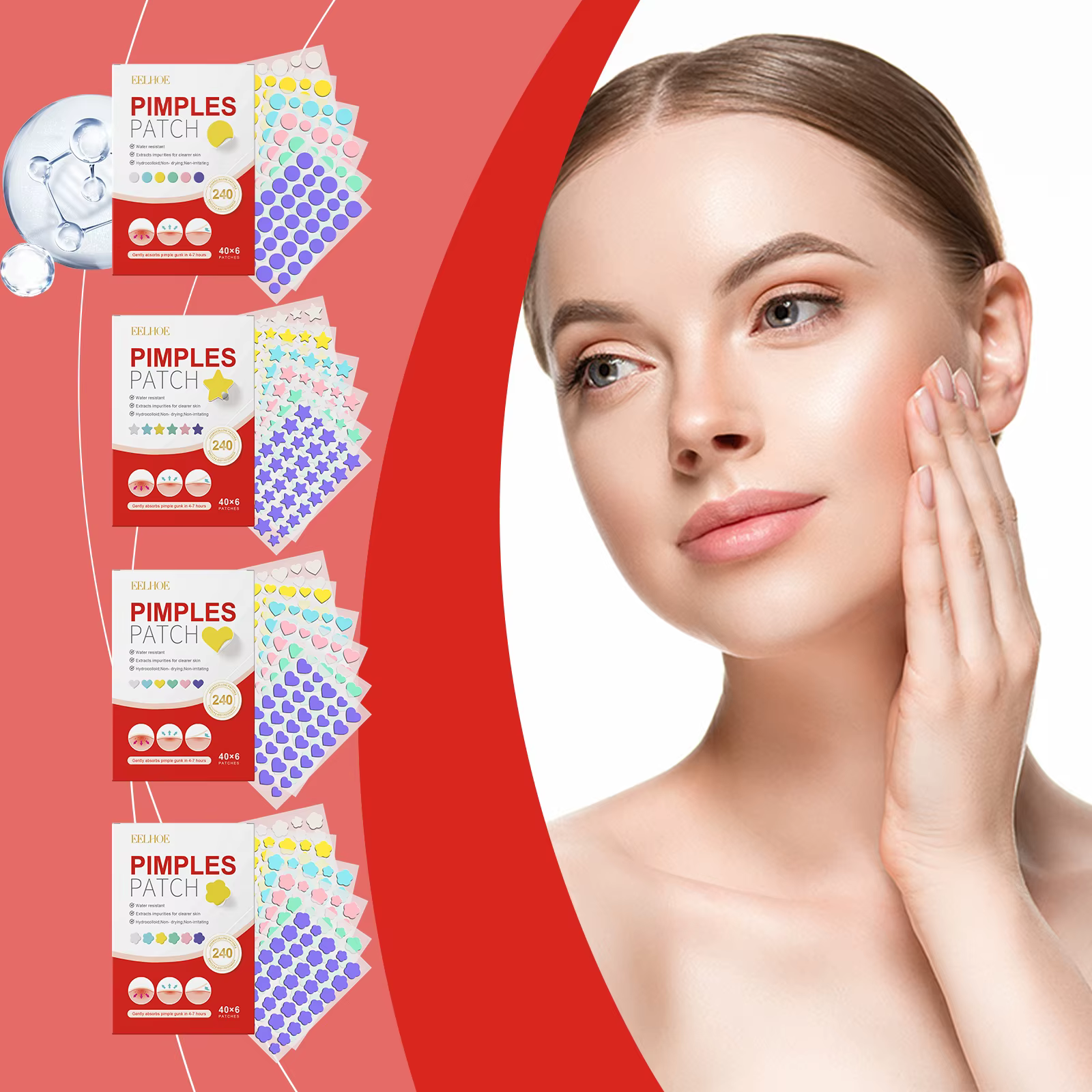 Nouveaux Patchs Anti-Acné Haut de Gamme à l'Acide Salicylique (240 Pièces) – Forme Points d'Acné – Hydratants pour Couvrir les Boutons et les Imperfections