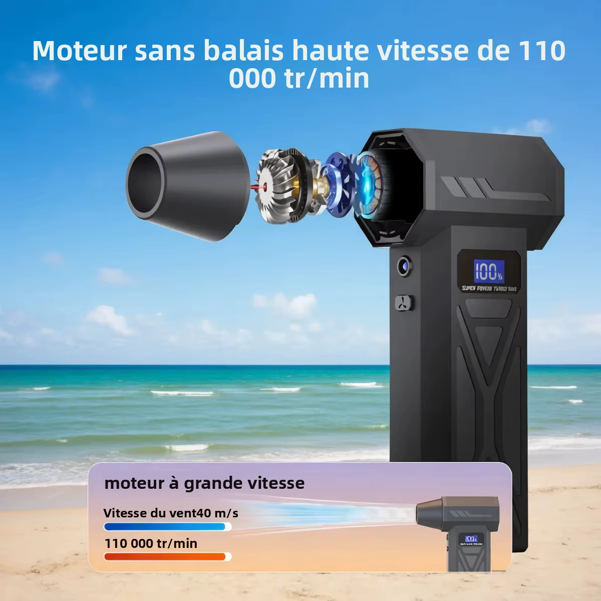 Souffleur d'air puissant 110000 tr/min, 4 vitesses réglables, Turbo Jet, avec affichage de la batterie légère Led, plumeau d'air comprimé sans fil