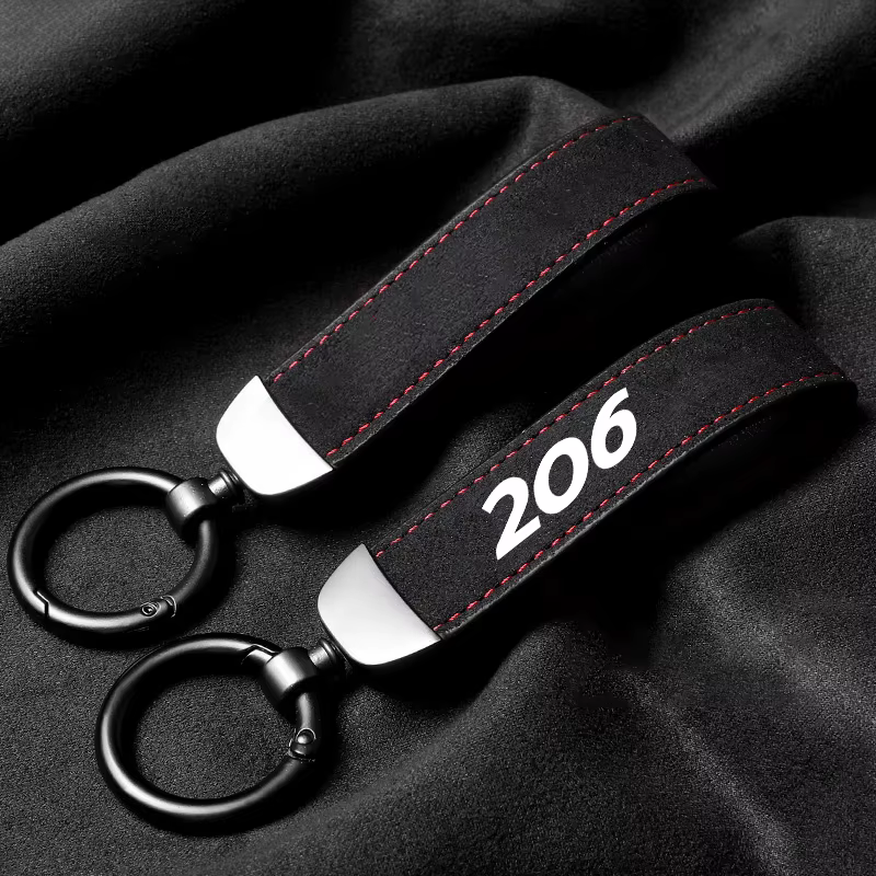 Porte-clés en daim avec logo de voiture, pendentif rotatif à 360 degrés, chaîne de porte-clés, bijoux, cadeaux suspendus pour Peugeot 206 207 208 308, accessoires